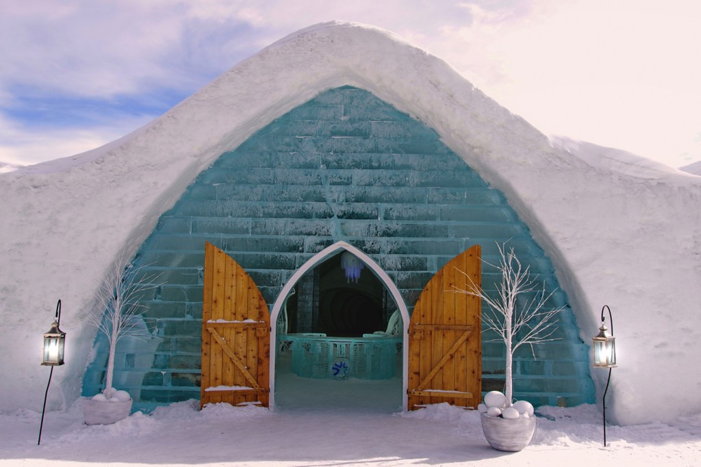 The Hôtel de Glace in Quebec is constructed in ice and snow.