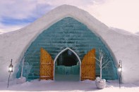 The Hôtel de Glace in Quebec is constructed in ice and snow.