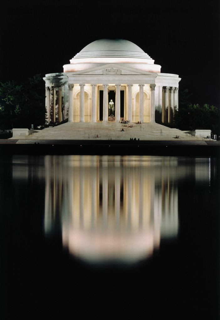 The Jefferson Memorial illuminated in 2001.