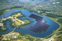 Rendering of solar panels on the Yamakura Dam reservoir in Japan via Kyocera