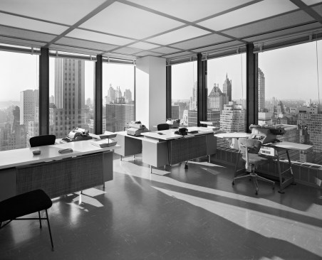 The luminous ceiling as seen on a typical office floor at the Segram Building In New York.