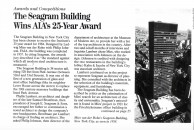 Mies van der Rohe's Seagram Building, located in New York, featured in the April 1984 issue of "Architecture Magazine," which is now ARCHITECT, for its AIA Honor Award. If you look to the right, you can see the picture is by Ezra Stoller, founder of commercial photography firm ESTO.