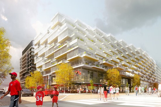 Southeast corner rendering, view from Nationals Park entrance