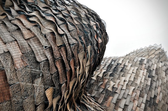 Miralles Tagliabue EMBT specified handwoven wicker mats as cladding on the Spanish Pavilion for the Expo 2010 Shanghai China.