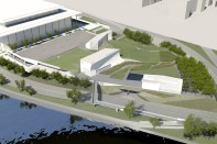 Aerial view of Kennedy Center and expansion looking northeast