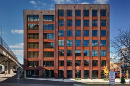 The mass timber T3 Tower, in Minneapolis, is clad with weathering steel.
