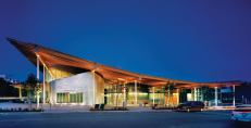 The Ballard Branch Library also includes a neighborhood service center and below-grade parking. The sloping roof helps manage stormwater.