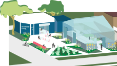 rendering of greenhouse-to-cafe system via Avalon Village