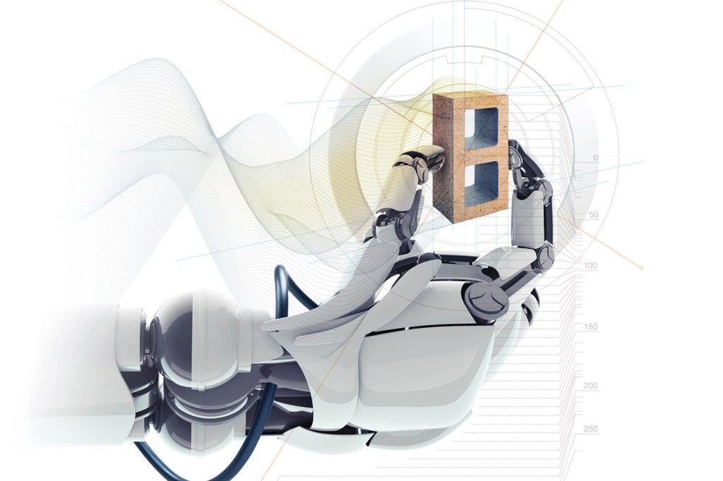 Isolated robotic pointing arm on white background