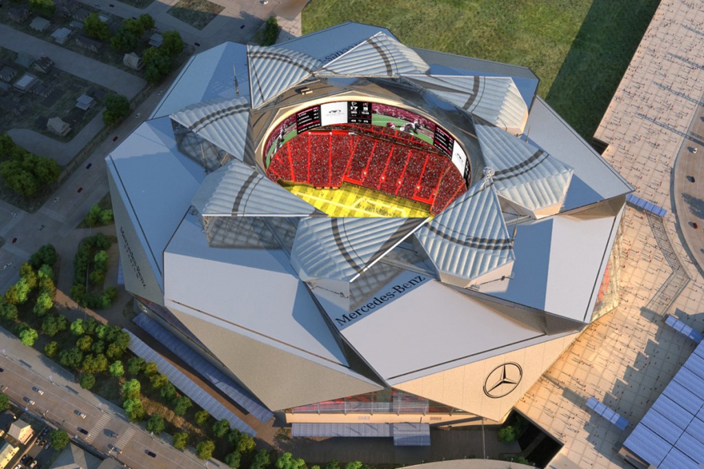 Rendering of Mercedes-Benz Stadium, designed by HOK, from Aug. 2015