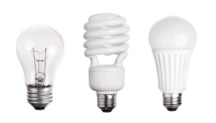 Light bulb evolution (from left to right): A19 filament, compact fluorescent, A19 LED replacement