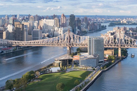 View of campus looking north, with Manhattan's Upper East Side to the left.