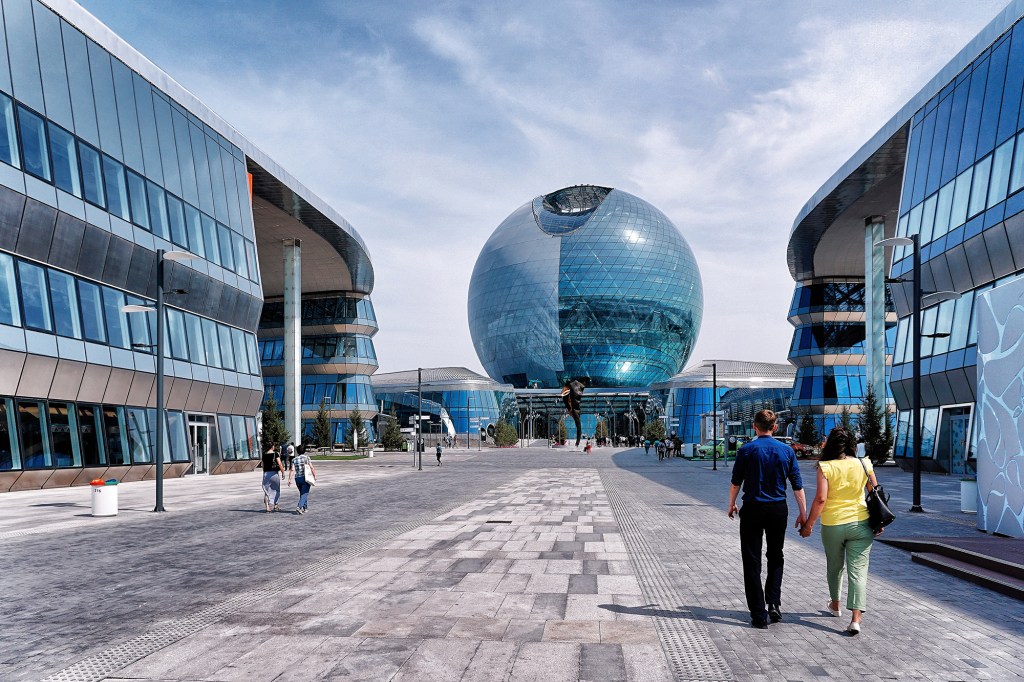 Visitors enter the 2017 World Expo in Astana.