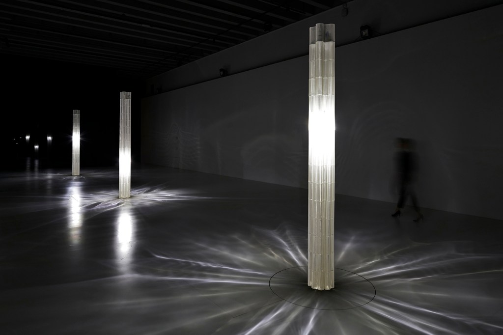 View of the brilliant caustic footprints created by the changing glass profiles.