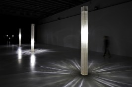 View of the brilliant caustic footprints created by the changing glass profiles.