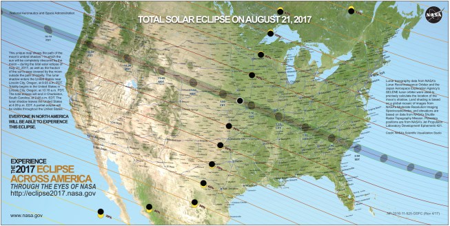 Map showing the path of the 2017 Solar Eclipse across the United States.