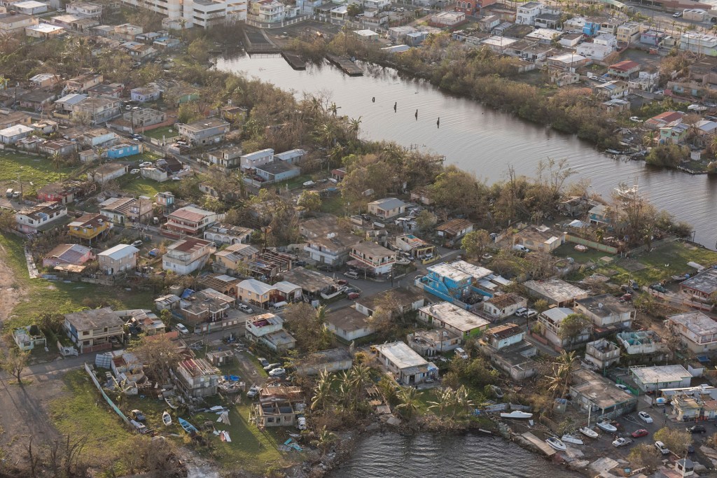 Aerial view of Puerto Rico, Sept 25, 2017, showing devastation from Hurricane Maria.