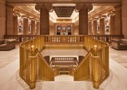 Grand staircase and lounge.