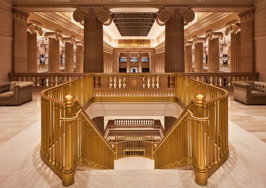 Grand staircase and lounge.