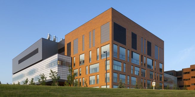 South facade and main entrance to expanded Medicine Hat Regional Hospital.