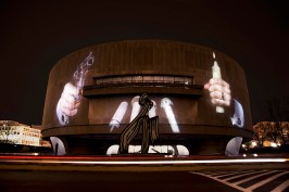 The 2018 installation of Wodiczko's 1988 artwork.