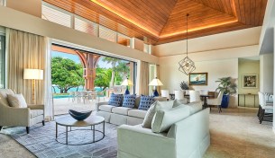 Cheemaun Beach Villa Great Room by OBMI Architecture Firm