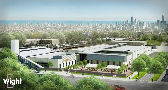 Aerial rendering of The Hatchery, a new business incubator for Chicago's food and beverage entrepreneurs