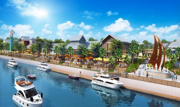 Aerial view of Barefoot Landing in Myrtle Beach, South Carolina. 