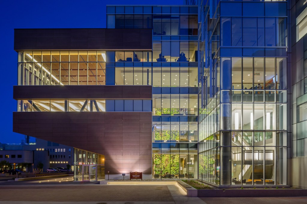 Exterior Night View, University of Ottawa, Vanier Hall, Ottawa, Ontario