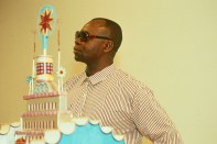 Bodys Isek Kingelez with "Étoile Rouge Congolaise" in Nantes, France, in 1993.