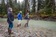 UAA scientists LeeAnn Munk (left) and Eric Klein (right) with UAS scientist Jason Fellman (middle).