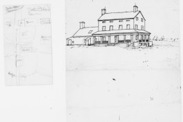 Frederick Law Olmsted drawing of Staten Island, N.Y., farmhouse, where Olmsted was pursuing scientific farming (c. 1849)