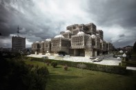 National and University Library of Kosovo in Prishtina, Kosovo, by Andrija Mutnjaković (1971–82, photographed in 2016)