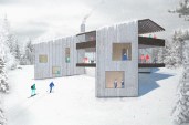 The Lockwood BnBnB vacation residence proposes positioning three distinct volumes for private living quarters—for owners, guests, and workforce—around shared common spaces.