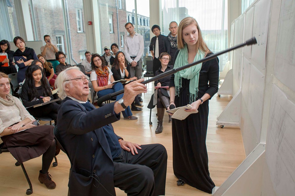 Richard Meier at an architecture studio review