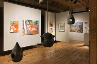 View of exhibition showing Richard Blender's "Birds Not Included" (2017) sculpture