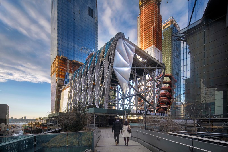 The Shed under construction, as seen from the High Line in February 2018.