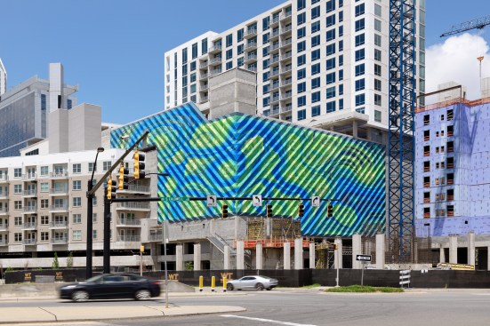 An eight-story facade in Uptown Charlotte.