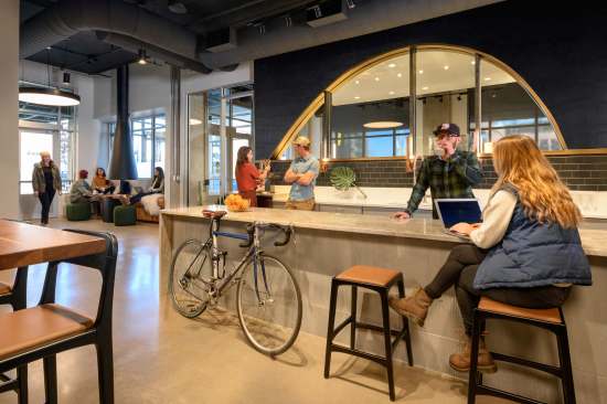 Common Explorer is the central members’ area: the hub, pantry, events space, touchdown space, and bar area.