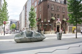 Duke street regeneration: a new public drinking fountain, a sculptural public bench and new trees to celebrate and highlight the new Selfridges entrance.