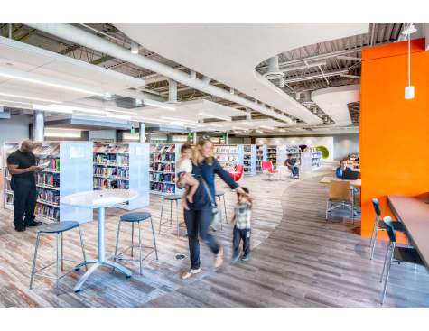 View of the "Café" area and sculpted ceiling clouds