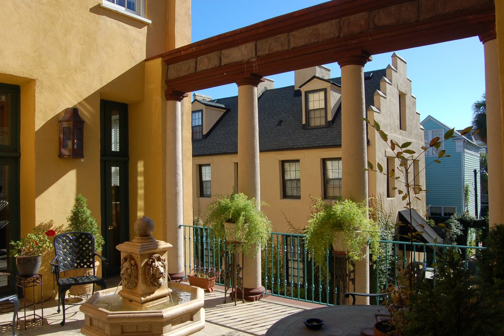 The raised Roman terrace of Jerry Moran's house on Charles Street