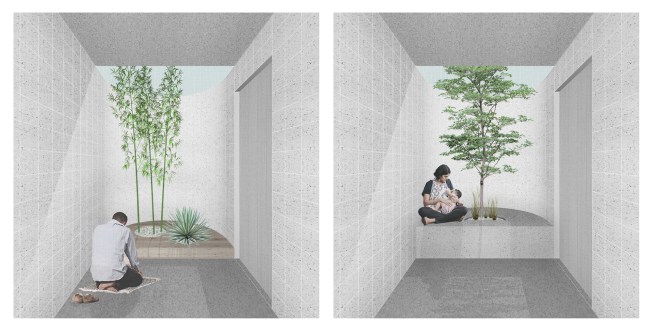 In this proposal, Bhatia reconceptualizes San Francisco public restrooms as modular amenities that offer a private space for a variety of ephemeral uses, such as changing, praying, and breastfeeding, with features such as a small garden and skylight.