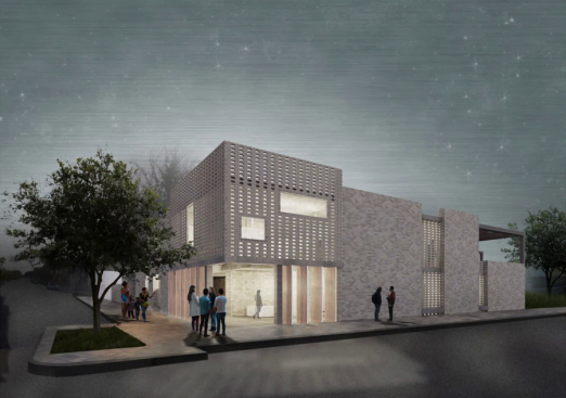 Southern border respite center exterior, street view