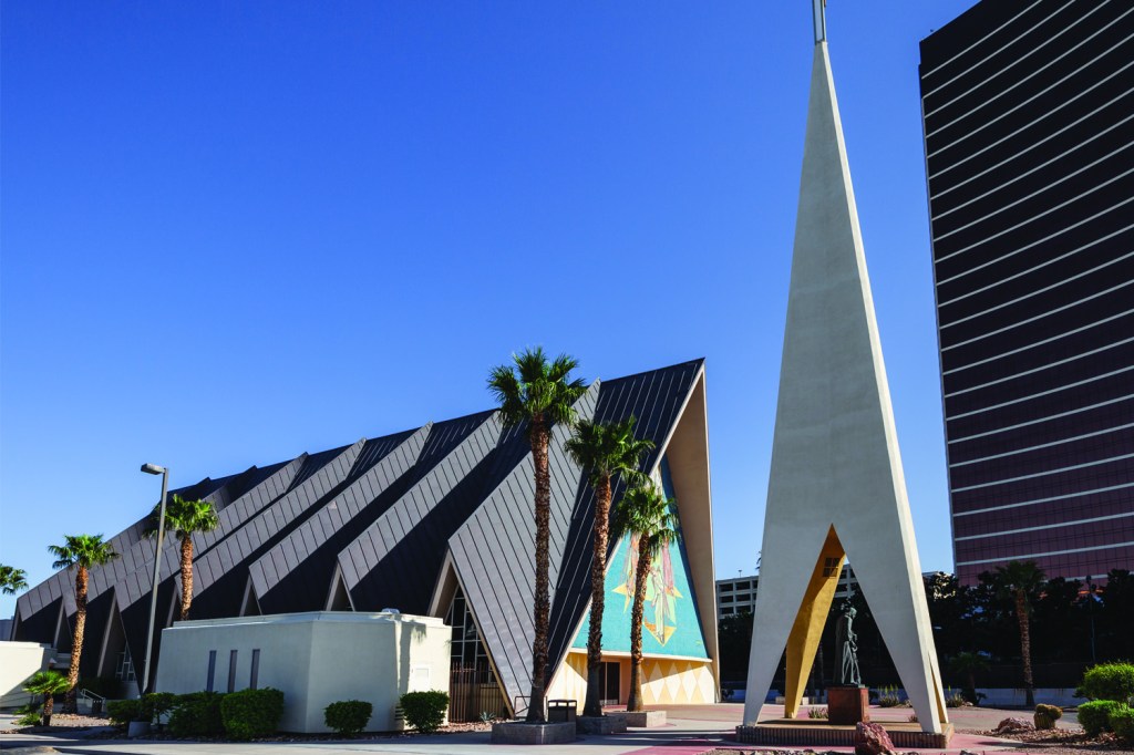 Guardian Angel Cathedral: Designed by pioneering African American architect Paul Revere Williams, the Guardian Angel Shrine opened in 1963 and became a cathedral upon the creation of the Diocese of Las Vegas in 1995. Its A-frame design features a large mosaic over the main entrance by Los Angeles artist Edith Piczek.