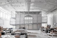 Boxen in the larger exhibition hall, with other exhibits in foreground