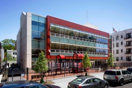 Front view and entrance to school