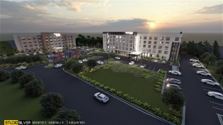 Planned Unit Development renderings for new construction 5 story hotel with restaurant pad out lot