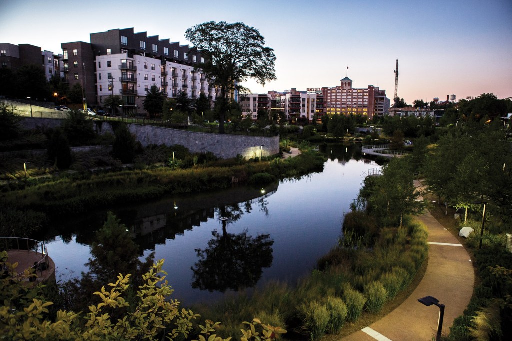 Historic Fourth Ward Park, reopened in 2011 as part of Atlanta’s Beltline project, offers 17 acres of green space to city residents.