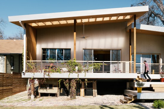 Located in Austin, Texas, the Garden Street House features an exposed framing system throughout intentionally undefined spaces.  